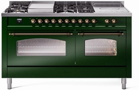 Ilve UP60FSNMPEGBLP Nostalgie Ii 60 Inch Dual Fuel Liquid Propane Freestanding Range In Emerald Green With Bronze Trim Freestanding Ranges freestanding dual fuel range 30 inch