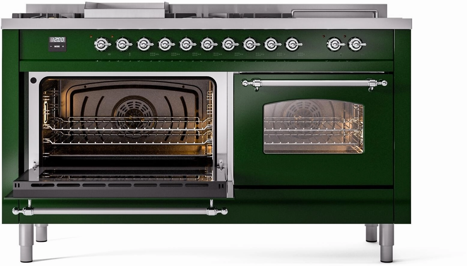 Ilve UP60FSNMPEGC Nostalgie Ii 60 Inch Dual Fuel Natural Gas Freestanding Range In Emerald Green With Chrome Trim