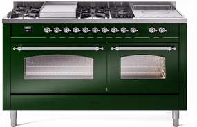 Ilve UP60FSNMPEGC Nostalgie Ii 60 Inch Dual Fuel Natural Gas Freestanding Range In Emerald Green With Chrome Trim Freestanding Ranges freestanding dual fuel range 30 inch