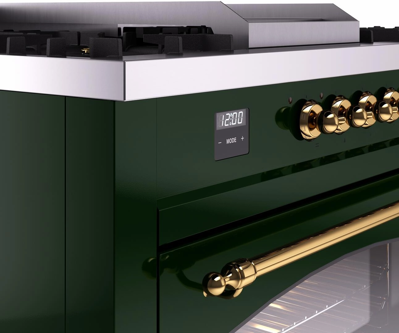 Ilve UP60FSNMPEGG Nostalgie Ii 60 Inch Dual Fuel Natural Gas Freestanding Range In Emerald Green With Brass Trim