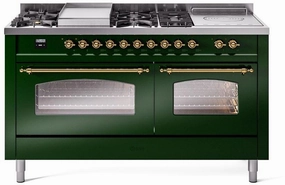 Ilve UP60FSNMPEGG Nostalgie Ii 60 Inch Dual Fuel Natural Gas Freestanding Range In Emerald Green With Brass Trim Freestanding Ranges freestanding dual fuel range 30 inch