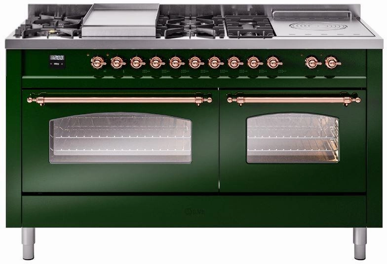 Ilve UP60FSNMPEGPLP Nostalgie Ii 60 Inch Dual Fuel Liquid Propane Freestanding Range In Emerald Green With Copper Trim Freestanding Ranges freestanding dual fuel range 30 inch
