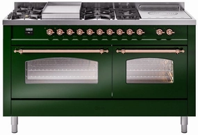 Ilve UP60FSNMPEGPLP Nostalgie Ii 60 Inch Dual Fuel Liquid Propane Freestanding Range In Emerald Green With Copper Trim Freestanding Ranges freestanding dual fuel range 30 inch
