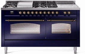 Ilve UP60FSNMPMBBLP Nostalgie Ii 60 Inch Dual Fuel Liquid Propane Freestanding Range In Blue With Bronze Trim Freestanding Ranges freestanding dual fuel range 30 inch