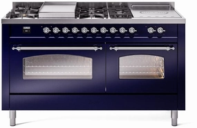 Ilve UP60FSNMPMBC Nostalgie Ii 60 Inch Dual Fuel Natural Gas Freestanding Range In Blue With Chrome Trim Freestanding Ranges freestanding dual fuel range 30 inch