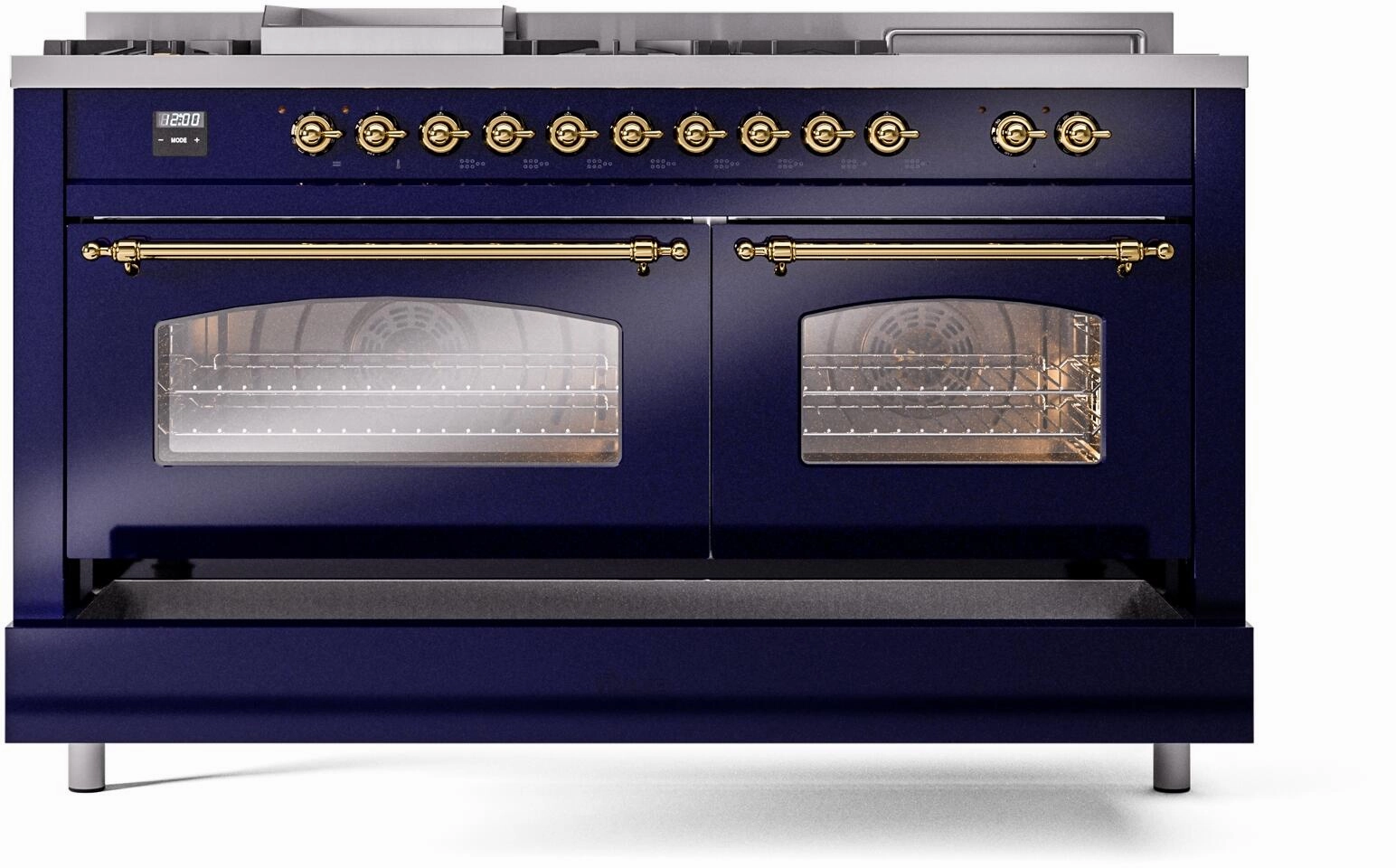 Ilve UP60FSNMPMBG Nostalgie Ii 60 Inch Dual Fuel Natural Gas Freestanding Range In Blue With Brass Trim