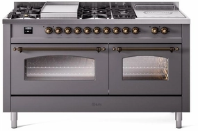 Ilve UP60FSNMPMGB Nostalgie Ii 60 Inch Dual Fuel Natural Gas Freestanding Range In Matte Graphite With Bronze Trim Freestanding Ranges freestanding dual fuel range 30 inch