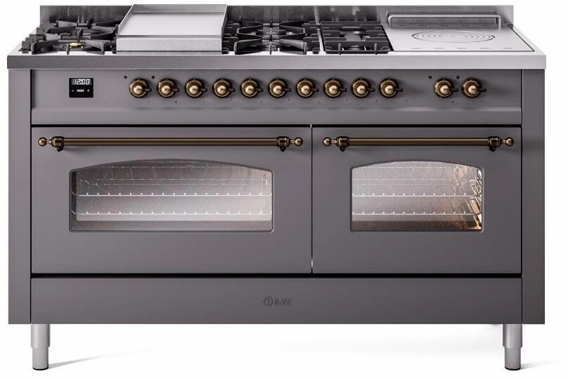Ilve UP60FSNMPMGB Nostalgie Ii 60 Inch Dual Fuel Natural Gas Freestanding Range In Matte Graphite With Bronze Trim Freestanding Ranges freestanding dual fuel range 30 inch