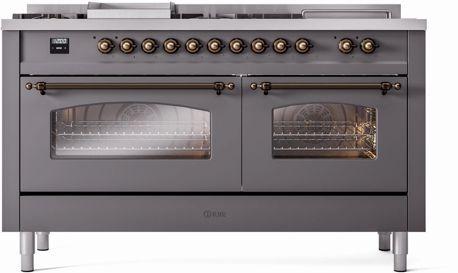 Ilve UP60FSNMPMGB Nostalgie Ii 60 Inch Dual Fuel Natural Gas Freestanding Range In Matte Graphite With Bronze Trim