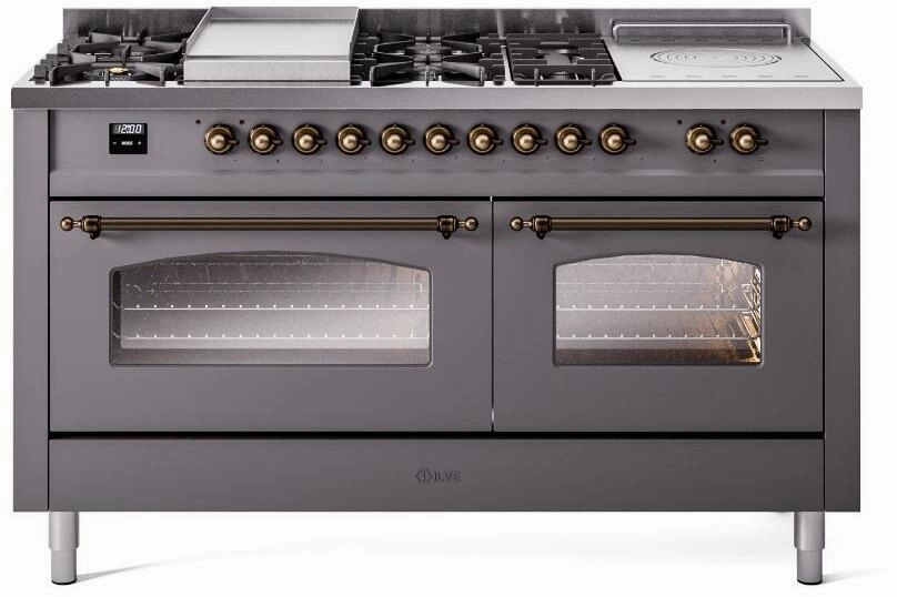 Ilve UP60FSNMPMGBLP Nostalgie Ii 60 Inch Dual Fuel Liquid Propane Freestanding Range In Matte Graphite With Bronze Trim Freestanding Ranges freestanding dual fuel range 30 inch