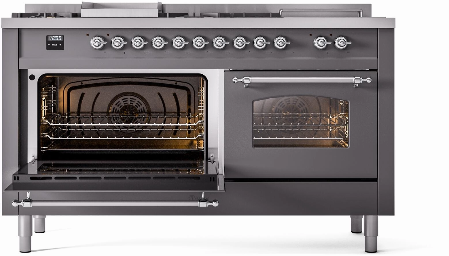 Ilve UP60FSNMPMGCLP Nostalgie Ii 60 Inch Dual Fuel Liquid Propane Freestanding Range In Matte Graphite With Chrome Trim