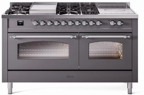Ilve UP60FSNMPMGCLP Nostalgie Ii 60 Inch Dual Fuel Liquid Propane Freestanding Range In Matte Graphite With Chrome Trim Freestanding Ranges freestanding dual fuel range 30 inch