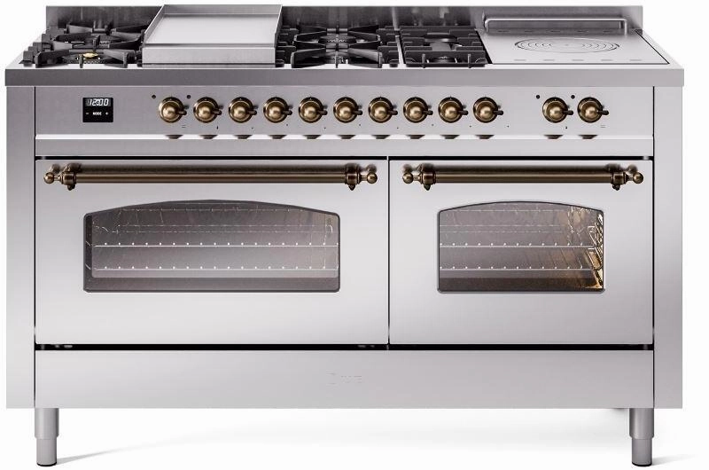 Ilve UP60FSNMPSSBLP Nostalgie Ii 60 Inch Dual Fuel Liquid Propane Freestanding Range In Stainless Steel With Bronze Trim Freestanding Ranges freestanding dual fuel range 30 inch