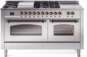 Ilve UP60FSNMPSSBLP Nostalgie Ii 60 Inch Dual Fuel Liquid Propane Freestanding Range In Stainless Steel With Bronze Trim Freestanding Ranges freestanding dual fuel range 30 inch
