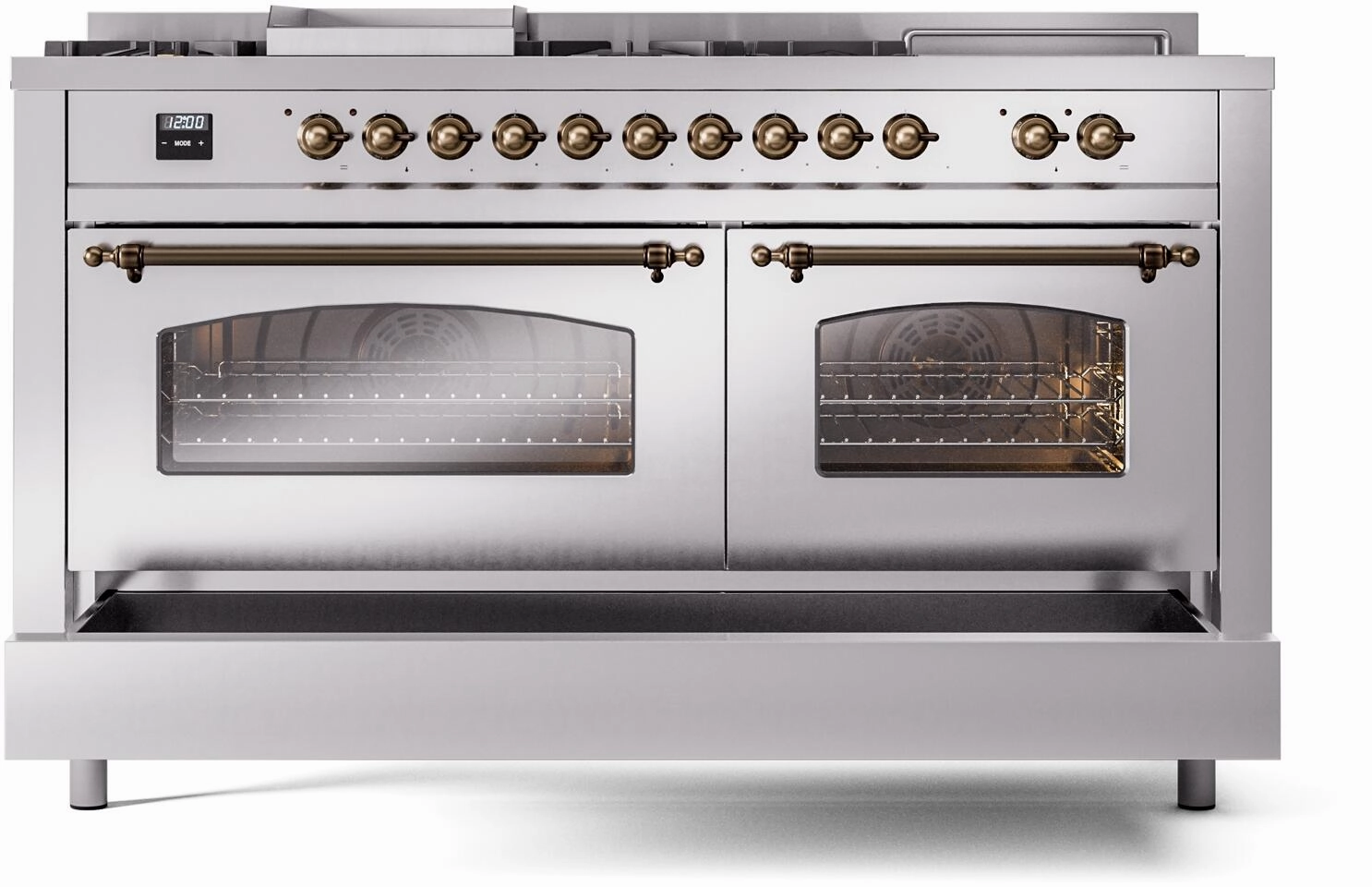 Ilve UP60FSNMPSSBLP Nostalgie Ii 60 Inch Dual Fuel Liquid Propane Freestanding Range In Stainless Steel With Bronze Trim