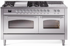 Ilve UP60FSNMPSSC Nostalgie Ii 60 Inch Dual Fuel Natural Gas Freestanding Range In Stainless Steel With Chrome Trim Freestanding Ranges freestanding dual fuel range 30 inch