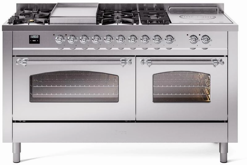 Ilve UP60FSNMPSSC Nostalgie Ii 60 Inch Dual Fuel Natural Gas Freestanding Range In Stainless Steel With Chrome Trim Freestanding Ranges freestanding dual fuel range 30 inch