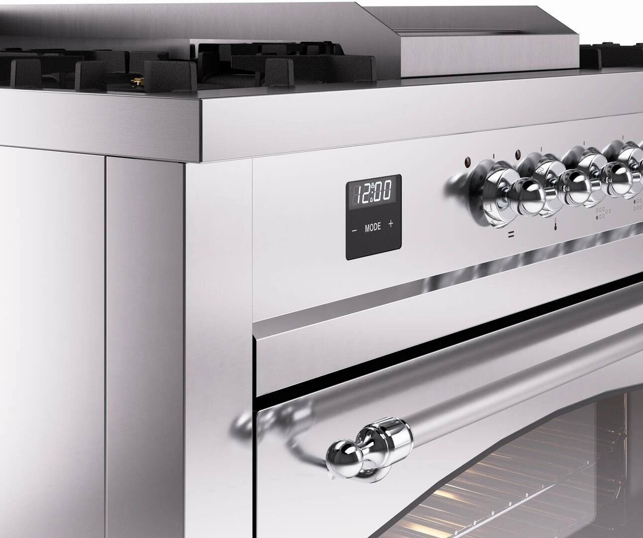 Ilve UP60FSNMPSSCLP Nostalgie Ii 60 Inch Dual Fuel Liquid Propane Freestanding Range In Stainless Steel With Chrome Trim