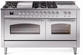 Ilve UP60FSNMPSSCLP Nostalgie Ii 60 Inch Dual Fuel Liquid Propane Freestanding Range In Stainless Steel With Chrome Trim Freestanding Ranges freestanding dual fuel range 30 inch