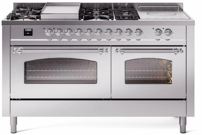 Ilve UP60FSNMPSSCLP Nostalgie Ii 60 Inch Dual Fuel Liquid Propane Freestanding Range In Stainless Steel With Chrome Trim Freestanding Ranges freestanding dual fuel range 30 inch