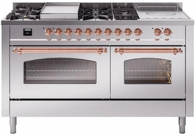 Ilve UP60FSNMPSSP Nostalgie Ii 60 Inch Dual Fuel Natural Gas Freestanding Range In Stainless Steel With Copper Trim Freestanding Ranges freestanding dual fuel range 30 inch
