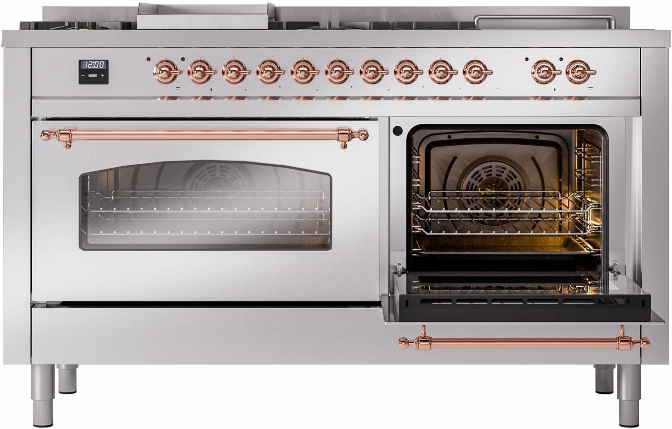 Ilve UP60FSNMPSSP Nostalgie Ii 60 Inch Dual Fuel Natural Gas Freestanding Range In Stainless Steel With Copper Trim