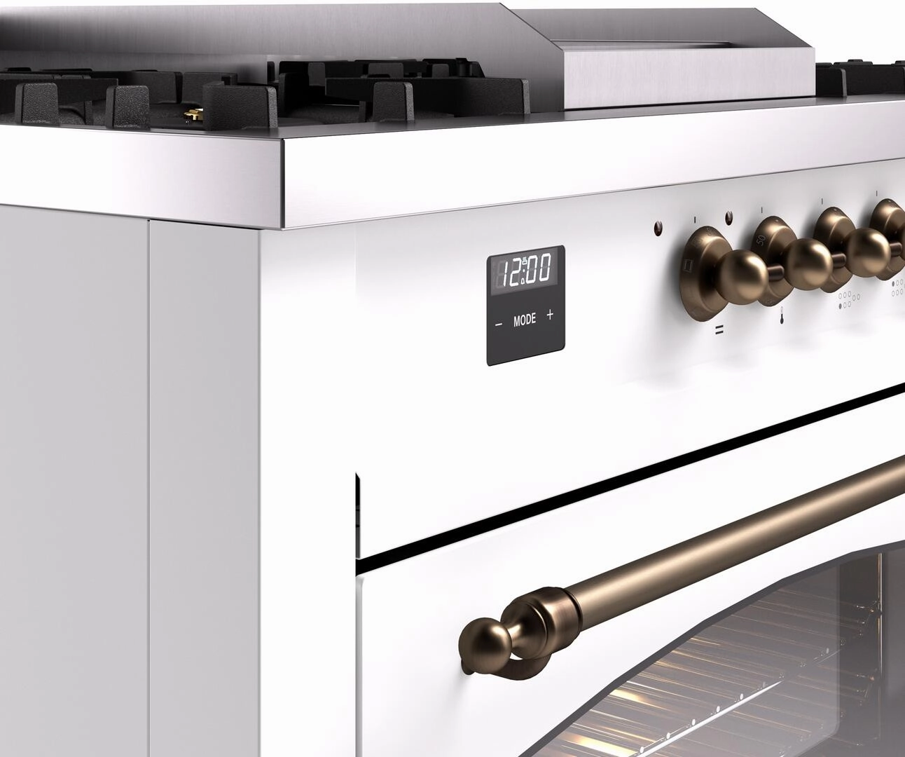 Ilve UP60FSNMPWHBLP Nostalgie Ii 60 Inch Dual Fuel Liquid Propane Freestanding Range In White With Bronze Trim