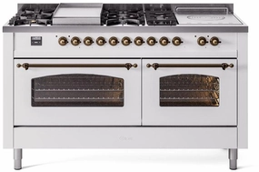 Ilve UP60FSNMPWHBLP Nostalgie Ii 60 Inch Dual Fuel Liquid Propane Freestanding Range In White With Bronze Trim Freestanding Ranges freestanding dual fuel range 30 inch