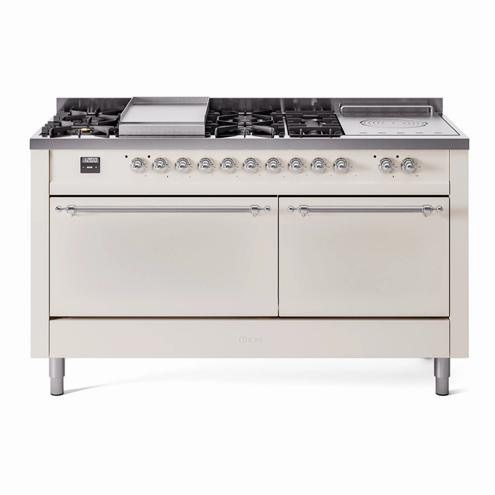 Ilve UP60FSQNMPAWCLP Nostalgie Ii 60 Inch Dual Fuel Liquid Propane Freestanding Range In Antique White With Chrome Trim Freestanding Ranges freestanding dual fuel range 30 inch