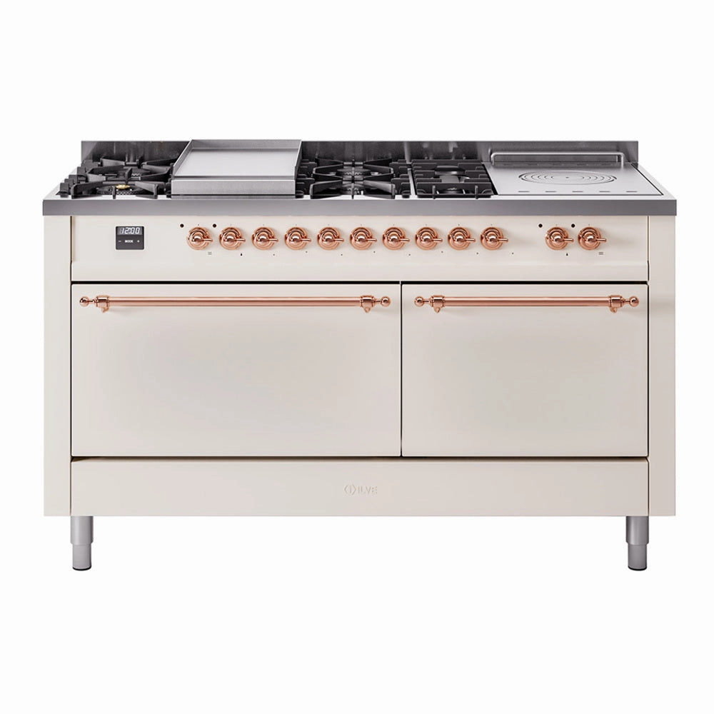 Ilve UP60FSQNMPAWP Nostalgie Ii 60 Inch Dual Fuel Natural Gas Freestanding Range In Antique White With Copper Trim Freestanding Ranges freestanding dual fuel range 30 inch