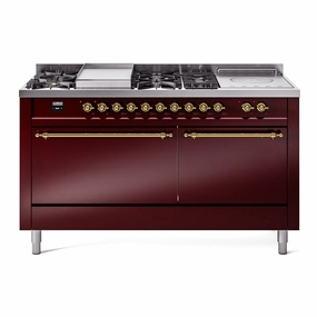 Ilve UP60FSQNMPBUG Nostalgie Ii 60 Inch Dual Fuel Natural Gas Freestanding Range In Burgundy With Brass Trim Freestanding Ranges freestanding dual fuel range 30 inch
