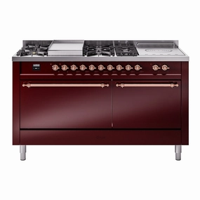 Ilve UP60FSQNMPBUPLP Nostalgie Ii 60 Inch Dual Fuel Liquid Propane Freestanding Range In Burgundy With Copper Trim Freestanding Ranges freestanding dual fuel range 30 inch