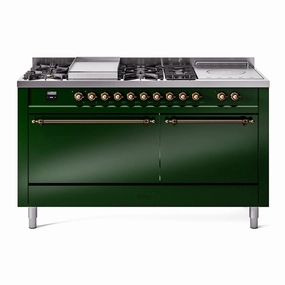 Ilve UP60FSQNMPEGB Nostalgie Ii 60 Inch Dual Fuel Natural Gas Freestanding Range In Emerald Green With Bronze Trim Freestanding Ranges freestanding dual fuel range 30 inch