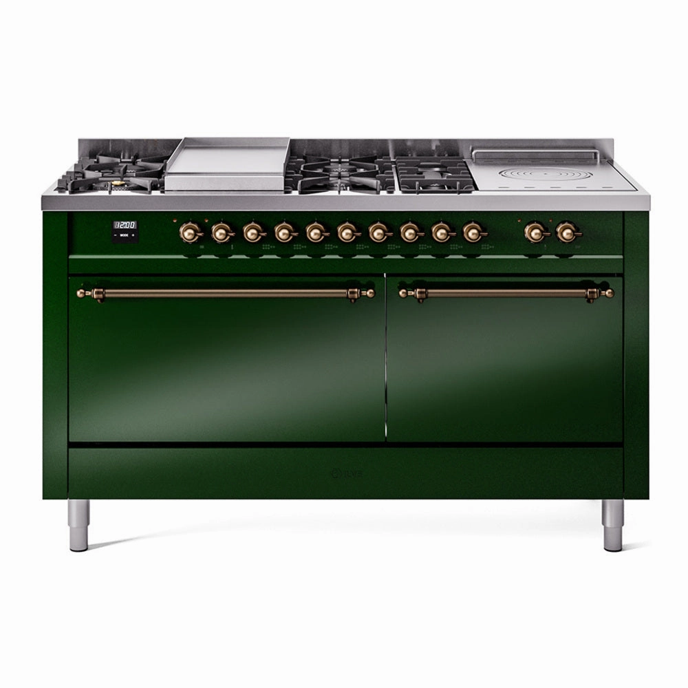 Ilve UP60FSQNMPEGB Nostalgie Ii 60 Inch Dual Fuel Natural Gas Freestanding Range In Emerald Green With Bronze Trim Freestanding Ranges freestanding dual fuel range 30 inch
