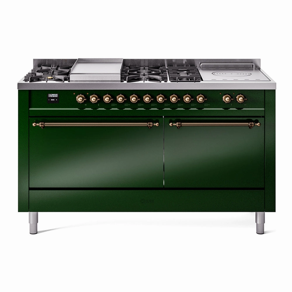 Ilve UP60FSQNMPEGBLP Nostalgie Ii 60 Inch Dual Fuel Liquid Propane Freestanding Range In Emerald Green With Bronze Trim Freestanding Ranges freestanding dual fuel range 30 inch