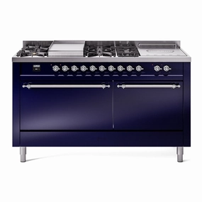 Ilve UP60FSQNMPMBC Nostalgie Ii 60 Inch Dual Fuel Natural Gas Freestanding Range In Blue With Chrome Trim Freestanding Ranges freestanding dual fuel range 30 inch