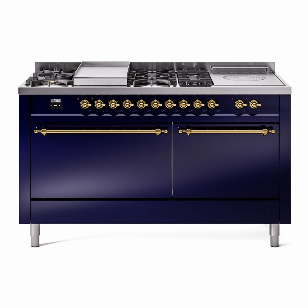 Ilve UP60FSQNMPMBG Nostalgie Ii 60 Inch Dual Fuel Natural Gas Freestanding Range In Blue With Brass Trim Freestanding Ranges freestanding dual fuel range 30 inch