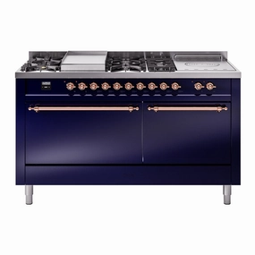 Ilve UP60FSQNMPMBP Nostalgie Ii 60 Inch Dual Fuel Natural Gas Freestanding Range In Blue With Copper Trim Freestanding Ranges freestanding dual fuel range 30 inch