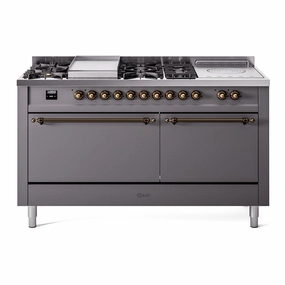 Ilve UP60FSQNMPMGB Nostalgie Ii 60 Inch Dual Fuel Natural Gas Freestanding Range In Matte Graphite With Bronze Trim Freestanding Ranges freestanding dual fuel range 30 inch