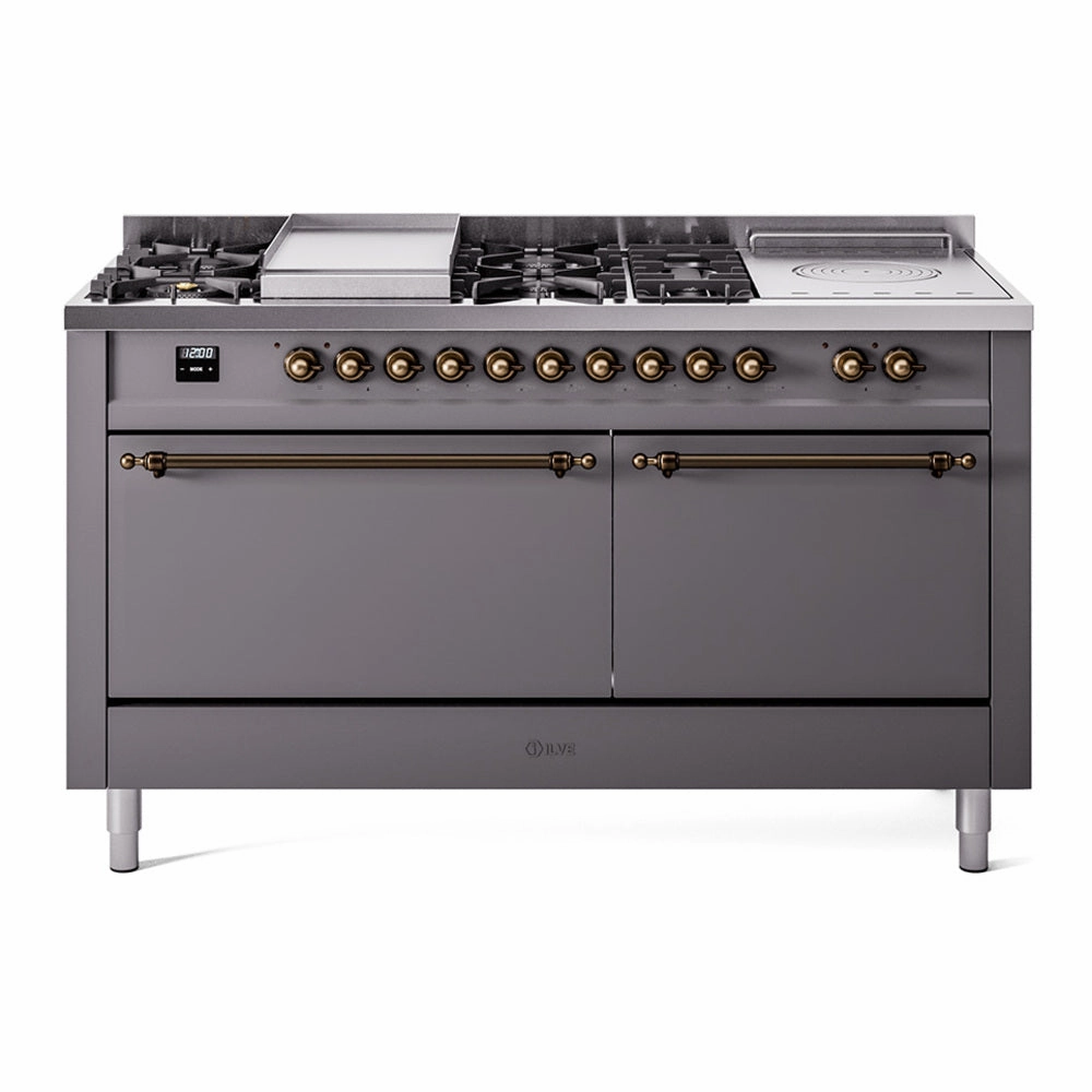 Ilve UP60FSQNMPMGB Nostalgie Ii 60 Inch Dual Fuel Natural Gas Freestanding Range In Matte Graphite With Bronze Trim Freestanding Ranges freestanding dual fuel range 30 inch