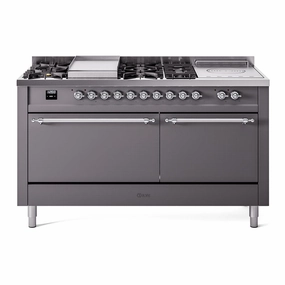 Ilve UP60FSQNMPMGC Nostalgie Ii 60 Inch Dual Fuel Natural Gas Freestanding Range In Matte Graphite With Chrome Trim Freestanding Ranges freestanding dual fuel range 30 inch
