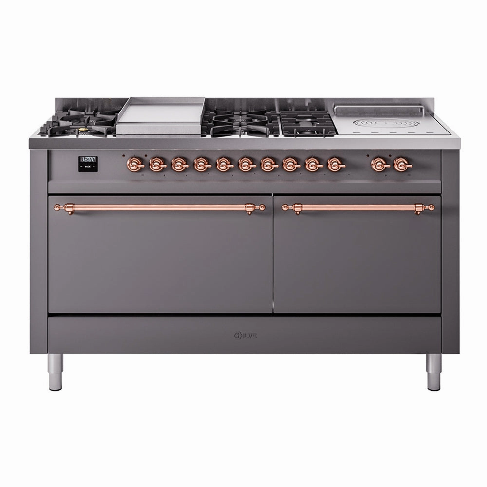 Ilve UP60FSQNMPMGP Nostalgie Ii 60 Inch Dual Fuel Natural Gas Freestanding Range In Matte Graphite With Copper Trim Freestanding Ranges freestanding dual fuel range 30 inch