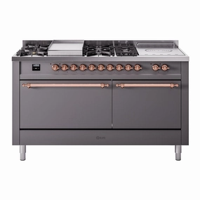 Ilve UP60FSQNMPMGP Nostalgie Ii 60 Inch Dual Fuel Natural Gas Freestanding Range In Matte Graphite With Copper Trim Freestanding Ranges freestanding dual fuel range 30 inch