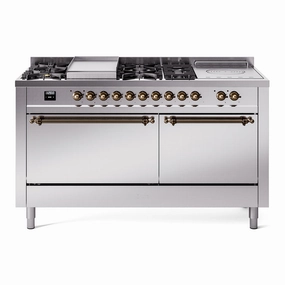 Ilve UP60FSQNMPSSB Nostalgie Ii 60 Inch Dual Fuel Natural Gas Freestanding Range In Stainless Steel With Bronze Trim Freestanding Ranges freestanding dual fuel range 30 inch