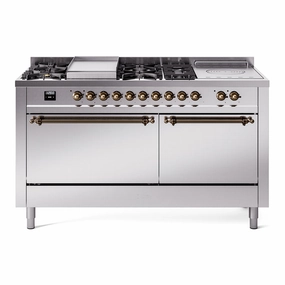 Ilve UP60FSQNMPSSBLP Nostalgie Ii 60 Inch Dual Fuel Liquid Propane Freestanding Range In Stainless Steel With Bronze Trim Freestanding Ranges freestanding dual fuel range 30 inch