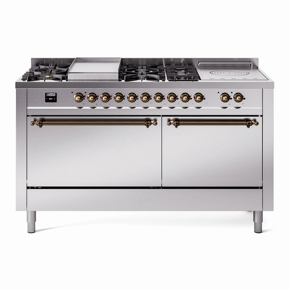 Ilve UP60FSQNMPSSBLP Nostalgie Ii 60 Inch Dual Fuel Liquid Propane Freestanding Range In Stainless Steel With Bronze Trim Freestanding Ranges freestanding dual fuel range 30 inch