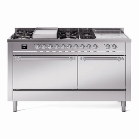 Ilve UP60FSQNMPSSCLP Nostalgie Ii 60 Inch Dual Fuel Liquid Propane Freestanding Range In Stainless Steel With Chrome Trim Freestanding Ranges freestanding dual fuel range 30 inch