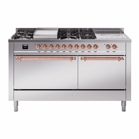 Ilve UP60FSQNMPSSP Nostalgie Ii 60 Inch Dual Fuel Natural Gas Freestanding Range In Stainless Steel With Copper Trim Freestanding Ranges freestanding dual fuel range 30 inch