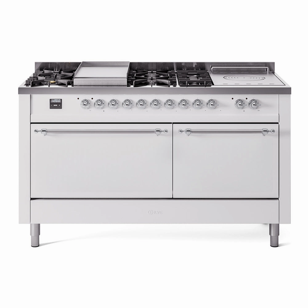 Ilve UP60FSQNMPWHC Nostalgie Ii 60 Inch Dual Fuel Natural Gas Freestanding Range In White With Chrome Trim Freestanding Ranges freestanding dual fuel range 30 inch