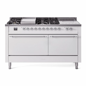 Ilve UP60FSQNMPWHC Nostalgie Ii 60 Inch Dual Fuel Natural Gas Freestanding Range In White With Chrome Trim Freestanding Ranges freestanding dual fuel range 30 inch